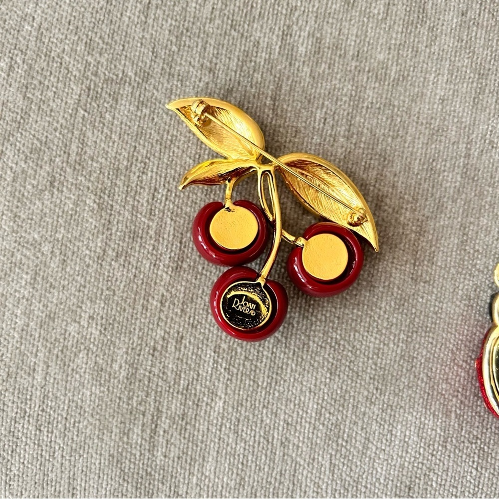 Joan’s River Cherry Brooch Pin with Red Enamel Cherries and Ladybug purse charm - Picture 5 of 5